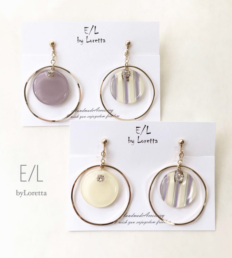 (全2色)Circle big hoop stripe pierce/earring　アクセサリー　ピアス　イヤリング　PURPLE　パープル　紫　IVORY　アイボリー　象牙色　レディース　女性　大人可愛い　かわいい　フェミニン　上品　お洒落　おしゃれ　カジュアル　エルバイロレッタ　E/L byLoretta　E/L