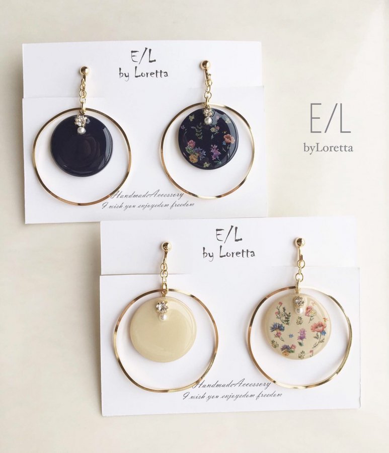 (全2色)Botanical big hoop pierce/earring　アクセサリー　ピアス　イヤリング　BLACK　ブラック　黒　IVORY　アイボリー　象牙色　レディース　女性　大人可愛い　かわいい　フェミニン　上品　お洒落　おしゃれ　カジュアル　エルバイロレッタ　E/L byLoretta　E/L
