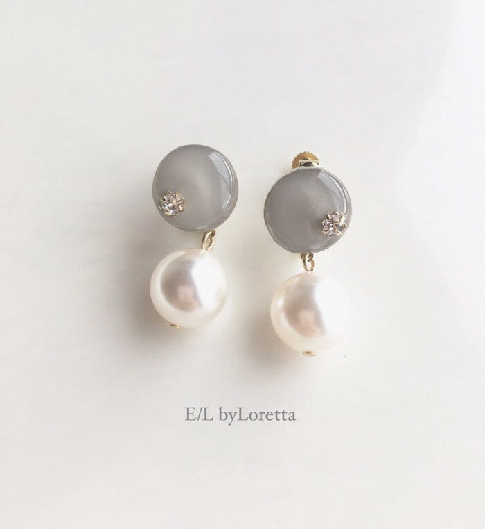 パールピアス Mini circle color pearl pierce/earring(Beige)　E/L byLoretta EL エルバイロレッタ accessory アクセサリー　ミニサークル　パール　ベージュ　ピアス　イヤリング　チタン　樹脂　ねじ式　クリップ式　両耳セット　ハンドメイド