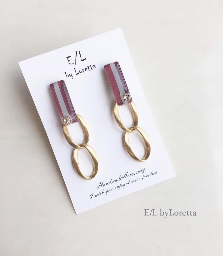 Rakuten - Stick color line W ring pierce/earring(Pink)　アクセサリー　ピアス　イヤリング　ピンク　石竹色　GOLD　ゴールド　金　レディース　女性　大人可愛い　かわいい　フェミニン　上品　お洒落　おしゃれ　カジュアル　エルバイロレッタ　E/L byLoretta　E/L