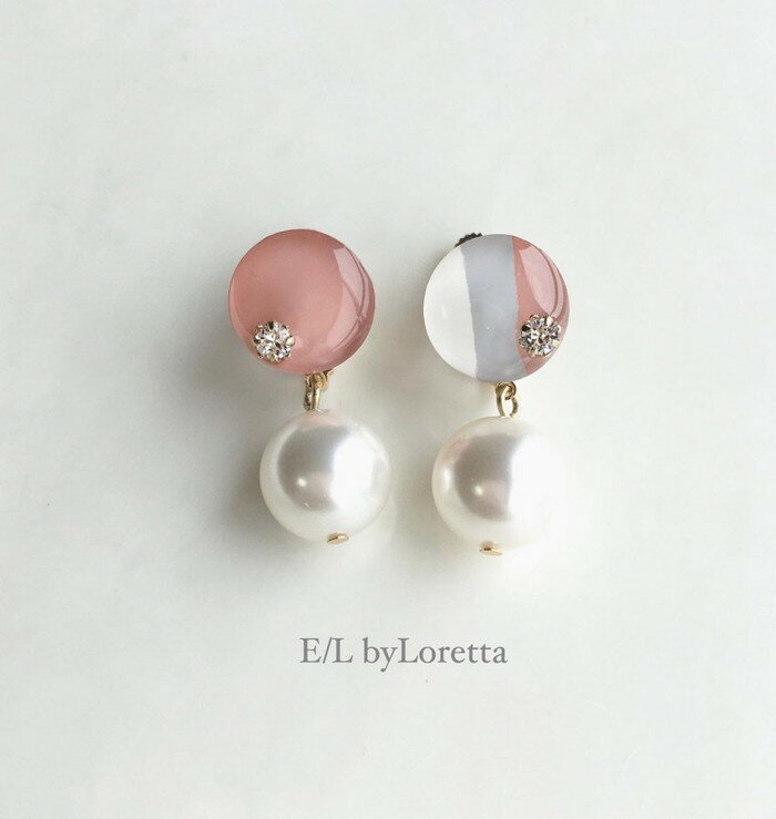 Mix color mini circle pearl pierce/earring(Peach Pink)　E/L byLoretta EL エルバイロレッタ accessory アクセサリー　サークル　パール　ピンク　グレー　ホワイト　ミックスカラー　マルチカラー　ピアス　イヤリング　チタン　ねじ式　クリップ式　樹脂　両耳セット 1