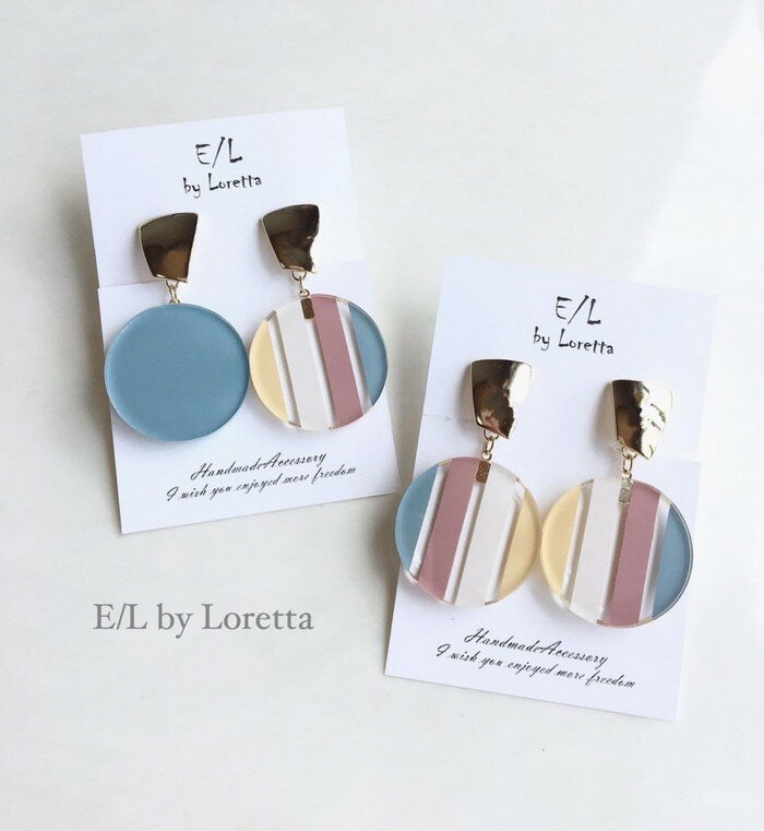 (全2色)KAKERA gold plate stripe pierce/earring　E/L byLoretta EL エルバイロレッタ accessory アクセサリー　カケラ　サックスブルー　ブルー　ストライプ　ゴールド　プレート　ピアス　イヤリング　チタン　ねじ式　両耳セット　ハンドメイド