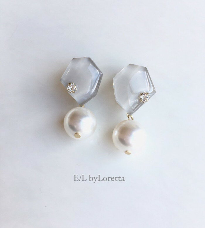 パールピアス KAKERA pearl pierce/earring 1(Beige)　E/L byLoretta EL エルバイロレッタ accessory アクセサリー　カケラ　パール　ベージュ　ピアス　イヤリング　ビジュ　チタン　樹脂　ねじ式　クリップ式　両耳セット　ハンドメイド