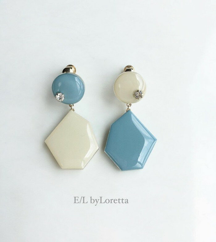 Color Asymmetry KAKERA pierce/earring(Light BlueIvory)E/L byLoretta EL Хå accessory ꡼ȥ꡼顡饤ȥ֥롼ܥ꡼ۥ磻ȡԥ󥰡󡡼顡ͤå׼ξåȡϥɥᥤ