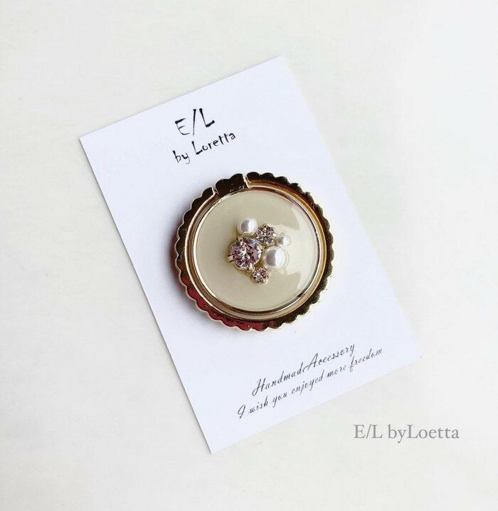 Rakuten - スマホ Ring color bijou 2(Ivory)　E/L byLoretta EL エルバイロレッタ accessory アクセサリー　スマホリング　ビジュ　アイボリー　ゴールド　貼り付け式