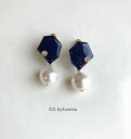 パールピアス KAKERA pearl pierce/earring1(Navy)　E/L byLoretta EL エルバイロレッタ accessory アクセサリー　カケラ　パール　ネイビー　ブルー　青　紺　ピアス　イヤリング　チタン　樹脂　ねじ式　クリップ式　両耳セット　ハンドメイド　選べる　お洒落　落ち着いた　カジュアル