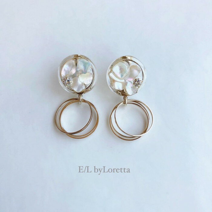 Mini circle shell triple hoop pierce/earring(Clear)@E/L byLoretta EL GoCb^ accessory ANZT[@~jT[N@VF@Lk@gvt[v@NA@zCg@@@sAX@CO@`^@@˂@Nbv@Zbg