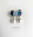 パールピアス Shell art pearl pierce/earring　E/L byLoretta EL エルバイロレッタ accessory アクセサリー　貝殻風　シェル　パール　クリア　ブルー　青　ブラック　黒　ピアス　イヤリング　チタン　樹脂　ねじ式　クリップ式　両耳セット　ハンドメイド　お洒落　選べる