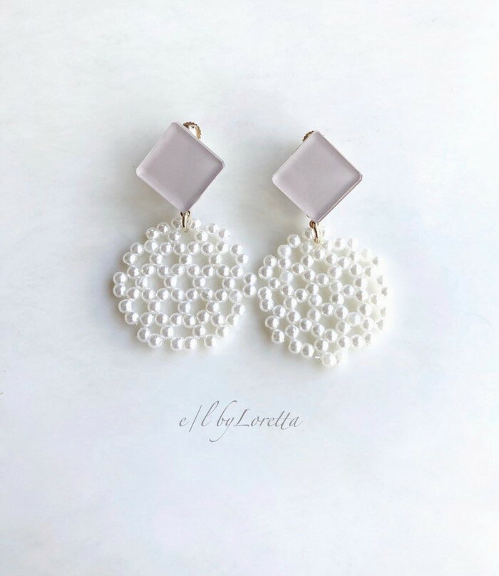 Gold - Color square × circle pierce/earring(Smoky Pink)　E/L byLoretta EL エルバイロレッタ accessory アクセサリー　スクエア　サークル　スモーキーピンク　ピンク　お洒落　ピアス　イヤリング　チタン　樹脂　ねじ式　クリップ式　両耳セット　ハンドメイド　選べる