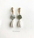 パールピアス KAKERA Shizuku pearl pierce /earring(Khaki)　E/L byLoretta EL エルバイロレッタ accessory アクセサリー　カケラ　シズク　ドロップ　パール　カーキ　グリーン　緑　オリーブ　お洒落　ピアス　イヤリング　選べる　14kgfフック　ねじ式　クリップ式　両耳セット