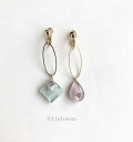 Asymmetry Shizuku square oval hoop pierce/earring(Mint×Lavender)　E/L byLoretta EL エルバイロレッタ accessory アクセサリー　アシンメトリー　シズク　ドロップ　スクエア　ミント　水色　ラベンダー　紫　チタン　樹脂　クリップ式　ねじ式　両耳セット