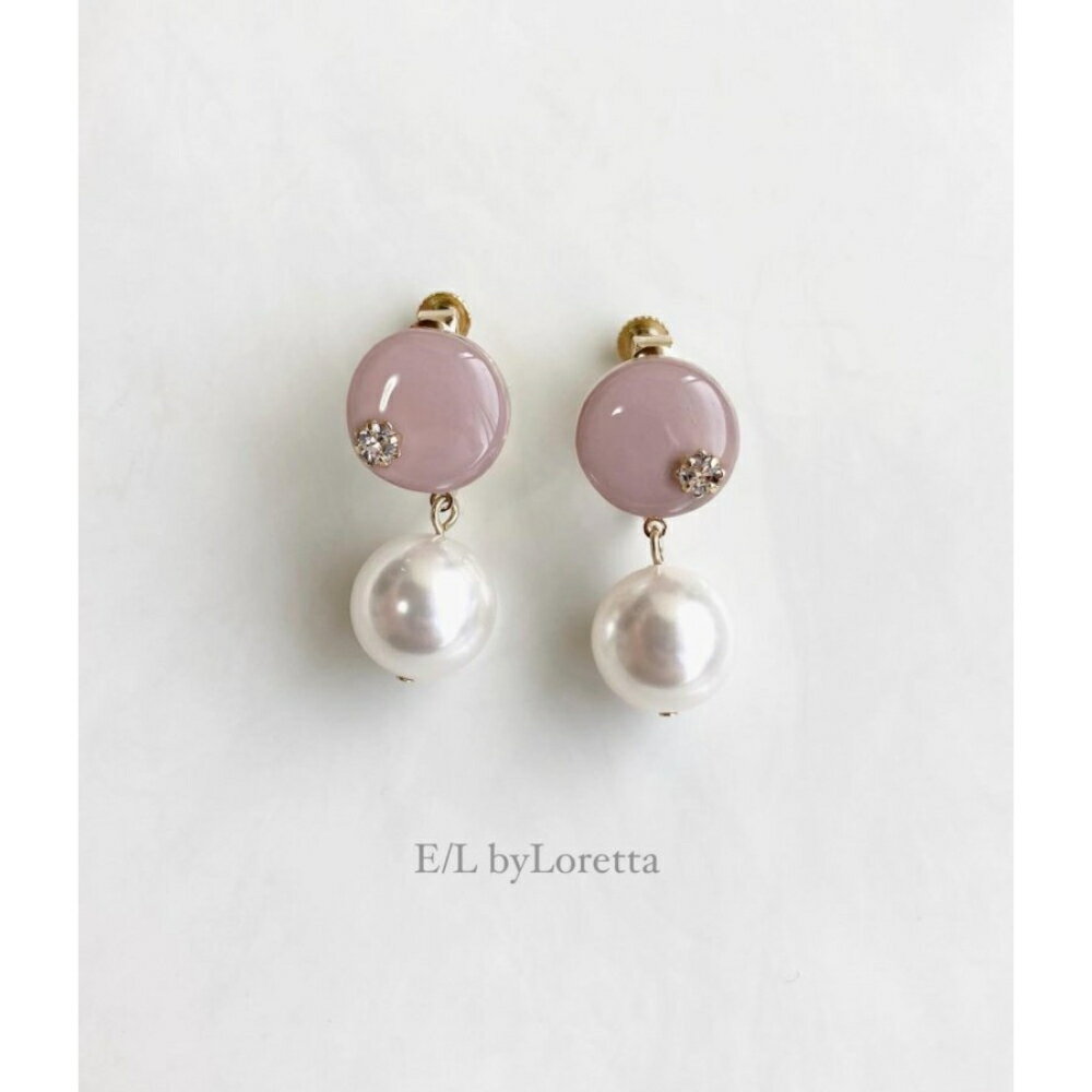 パールピアス Mini circle color pearl pierce/earring(Pink)　E/L byLoretta EL エルバイロレッタ accessory アクセサリー　ミニサークル　パール　ピンク　お洒落　可愛い　ピアス　イヤリング　チタン　樹脂　ねじ式　クリップ式　両耳セット　ハンドメイド　選べる