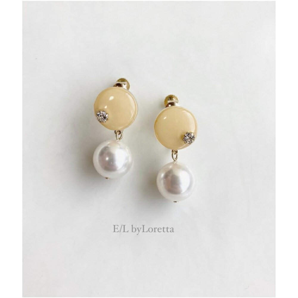 パールピアス Mini circle color pearl pierce/earring(Yellow)　E/L byLoretta EL エルバイロレッタ accessory アクセサリー　ミニサークル　パール　イエロー　レモン　黄色　ピアス　イヤリング　チタン　樹脂　ねじ式　クリップ式　両耳セット　ハンドメイド　お洒落　可愛い