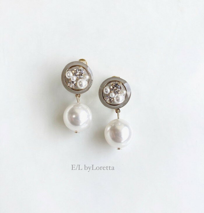 パールピアス Mini circle bijou color pearl pierce/earring(Beige) [cc]　E/L byLoretta EL エルバイロレッタ accessory アクセサリー　サークル　ビジュ　パール　ベージュ　お洒落　チタン　樹脂　ねじ式　クリップ式　両耳セット　ハンドメイド　選べる