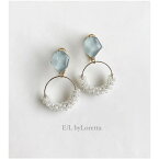 Mini KAKERA beads hoop pierce/earring (Mint) [cc]　E/L byLoretta EL エルバイロレッタ accessory アクセサリー　カケラ　ビーズ　フープ　ピアス　イヤリング　ミント　ブルー　青　お洒落　チタン　樹脂　ねじ式　クリップ式　両耳セット　ハンドメイド