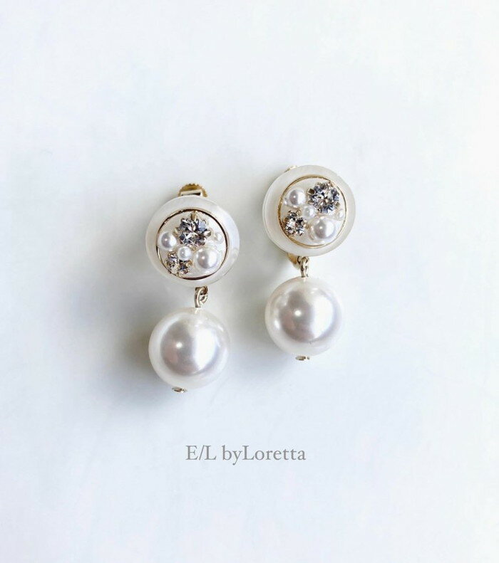 Mini circle bijou color pearl pierce/earring(White) 　E/L byLoretta EL エルバイロレッタ accessory アクセサリー　ビジュ　サークル　パール　ホワイト　白　ピアス　イヤリング　チタン　樹脂　ねじ式　クリップ式　両耳セット　ハンドメイド