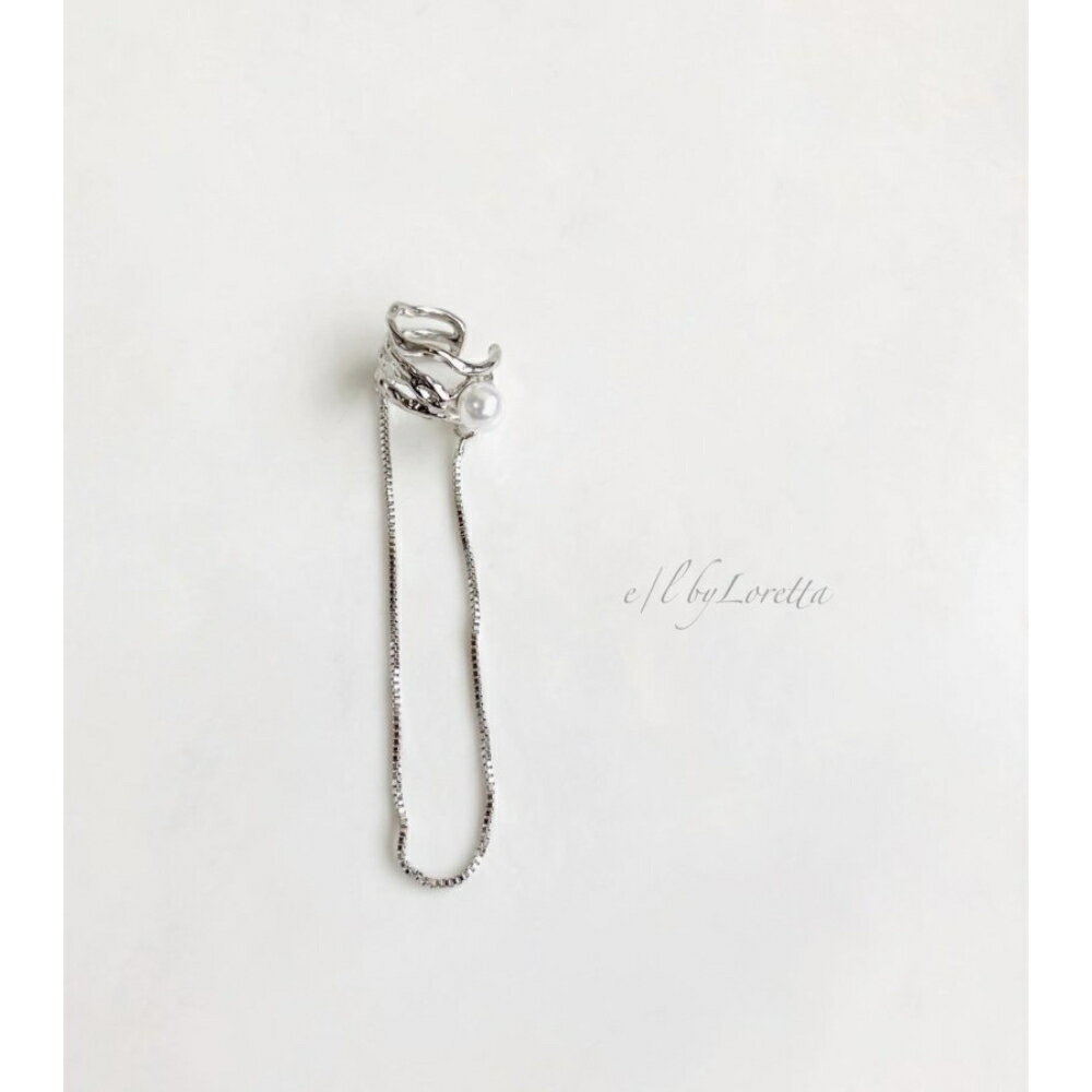 Silver chain ~ pearl ear cuff