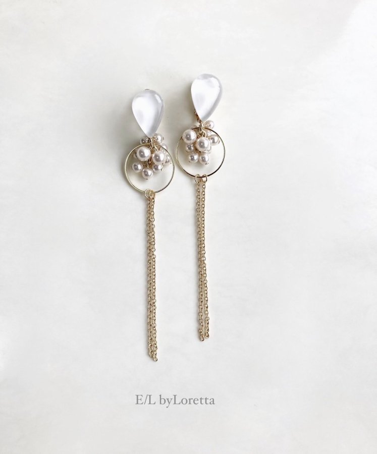 Tourmaline - Shizuku pearl chain pierce/earring(White) [cc]　E/L byLoretta EL エルバイロレッタ accessory アクセサリー ピアス　イヤリング　パール　チェーン　ゴールド　女性　レディース　お洒落　おしゃれ　ファッション　ハンドメイド　大人　コーディネート　金属　プレゼント