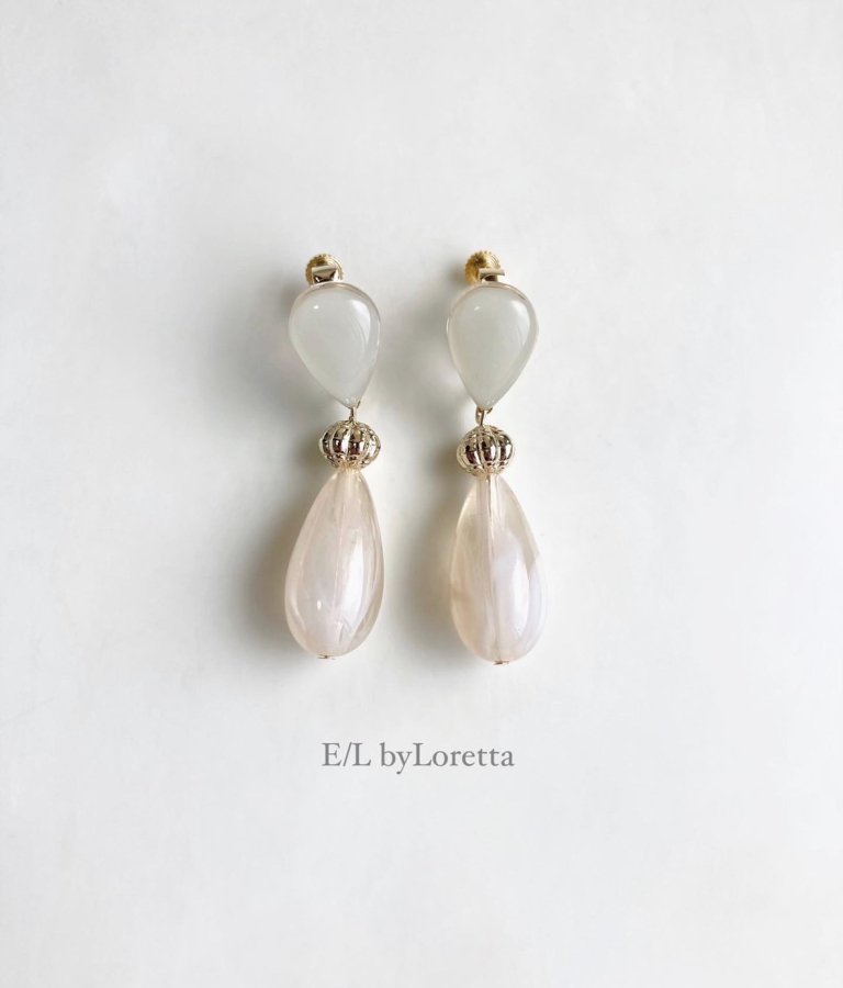 Color shizuku × marble drop pierce/earring(Ivory) [cc]　アクセサリー　ピアス　イヤリング　マーブル　ドロップ　ベージュ　レディース　女性　両耳　カジュアル　大人かわいい　ハンドメイド　手作り　カラーシズク　エルバイロレッタ　E/L byLoretta　EL