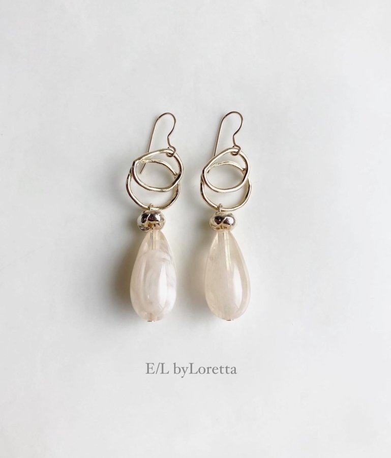 Marble drop w ring pierce/earring(Beige) [cc] アクセサリー ピアス イヤリング マーブル ドロップ ベージュ レディース 女性 両耳 個性的 カジュアル 大人かわいい ハンドメイド 手作り 14kgf ネジ式 クリップ式 エルバイロレッタ E/L byLoretta EL