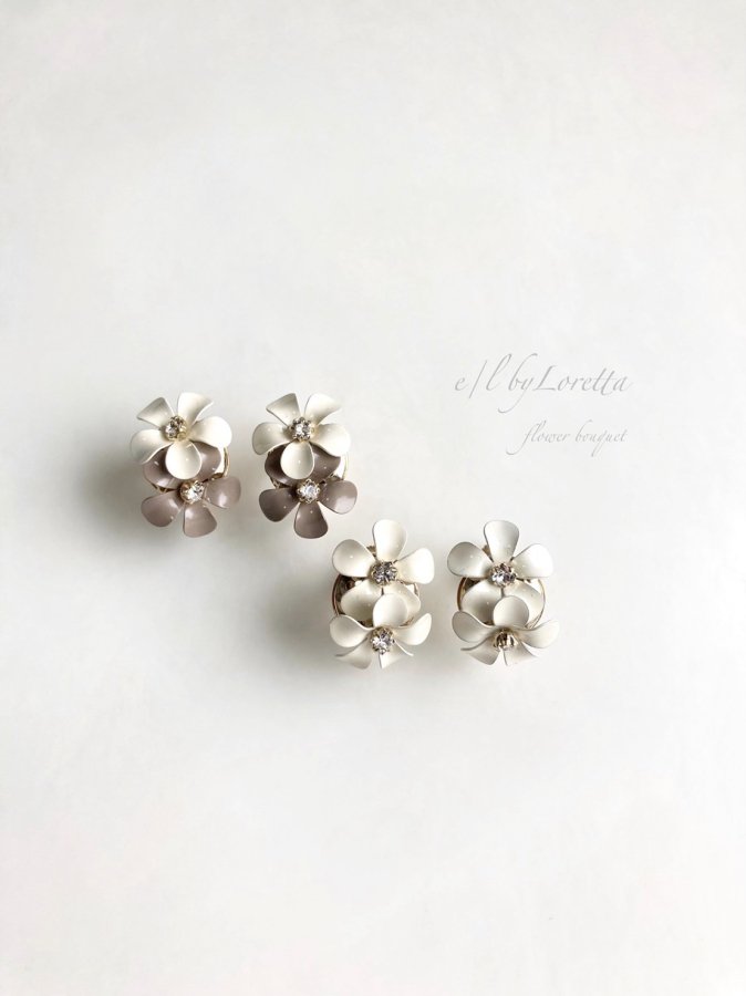Peridot - (全2色)Flower bouquet pierce/earring [cc]　E/L byLoretta EL エルバイロレッタ accessory アクセサリー　シェル　花柄　フラワーブーケ　花柄　ホワイト　ブラウン　ジュエリー　ピアス　イヤリング　チタン　樹脂　ねじ式　クリップ式　両耳セット　ハンドメイド