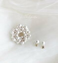 コットンパール Cotton pearl volume circle brooch & pierce/earring SET　送料無料　アクセサリー　ピアス　イヤリング　ブローチ　ホワイト　白　ゴールド　金　レディース　女性　大人可愛い　フェミニン　上品　お洒落　おしゃれ　カジュアル　エルバイロレッタ　E/L byLoretta　E/L