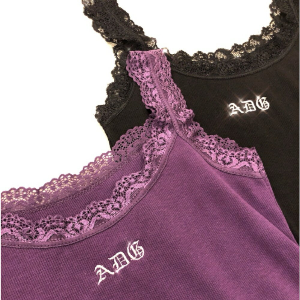 (全3色) ADG Lace Trim Rib-Camisole【キャミソール】【レーストリムデザイン】【タイト】【リブ】【ブ..