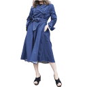 RIBBON DESIGN TRENCH COAT ONEPIECE (blue) 女性 レディース アウター コート トレンチコート ワンピース ロング ブルー 青 ウエストベルト 春 カジュアル リボン ガーリー ナチュラル エレガント フェミニン A.D.G エーディージー 送料無料