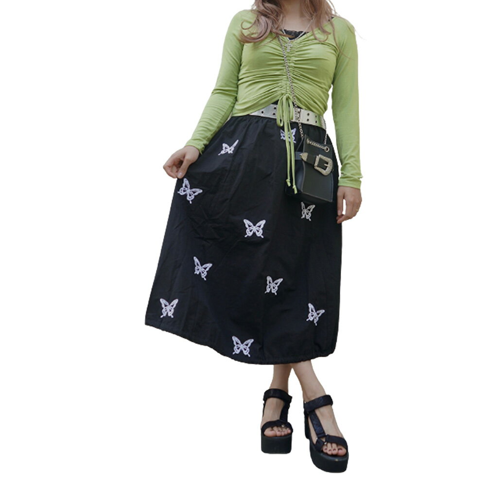 Butterfly Embroidery Flare Long Skirt (black)@@fB[X@XJ[g@tA@OXJ[g@@hJ@@I[V[Y@VbN@_@[h@K[[@l킢@ꂢ߁@؍t@bV@ht@bV@A.D.G@G[fB[W[@