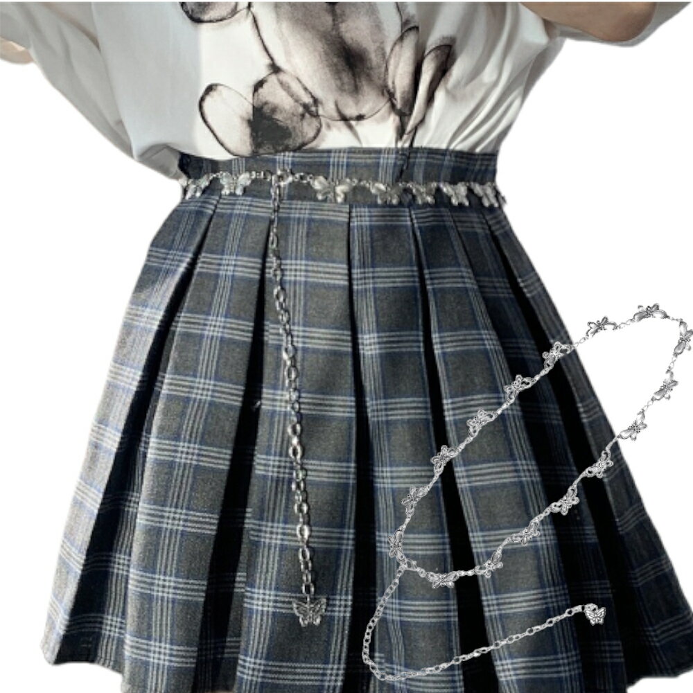 Butterflies Silver Chain Belt 女性 レディース チェーンベルト シルバー バタフライ 蝶 個性的 おしゃれ 大人かわいい シンプル カジュアル ガーリー ストリート マニッシュ 韓国 原宿 A.D.G エーディージー