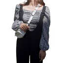 Monotone Check Shirring Puff Tops レディース トップス ブラック ホワイト モノトーン チェック 袖口ゴム バスト周りゴム シャーリング パフデザイン カジュアル フェミニン ファッション おしゃれ お洒落 ADG エーディージー 送料無料(4)