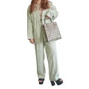 No-Collar Jacket ＋ Slacks 2P SET UP (pale mint)　レディース　セットアップ　2Pセット　ジャケット　アウター　スラックス　パンツ　ボトムス　ミントグリーン　ミント　緑　ノーカラー　フロントボタン　裏地あり　ウエストジップ＆ゴム　ADG　エーディージー　送料無料