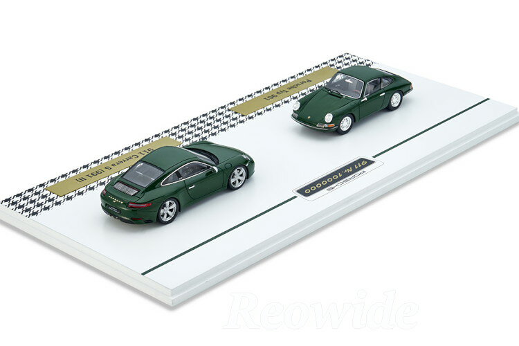 Reowide モデルカー カタログ SHOPのスパーク 特注 1/43 ポルシェ 911 901 991-2 カレラ S 2台セット 1963-2017 100万台達成記念モデル アイリッシュグリーン｜アングル2