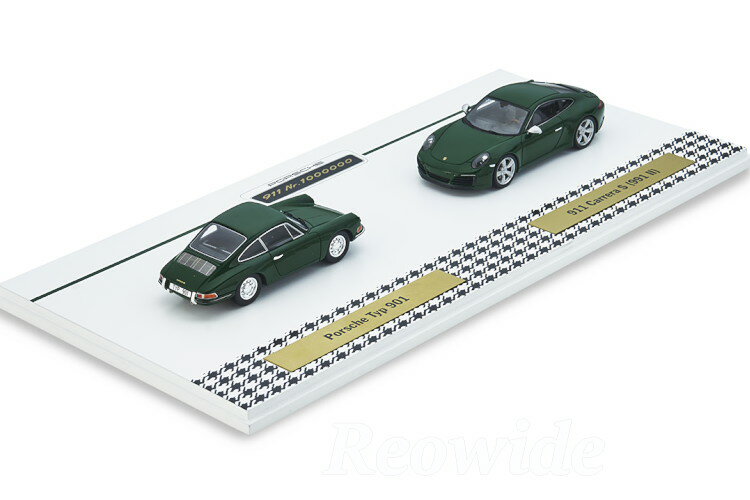 Reowide モデルカー カタログ SHOPのスパーク 特注 1/43 ポルシェ 911 901 991-2 カレラ S 2台セット 1963-2017 100万台達成記念モデル アイリッシュグリーン｜アングル3