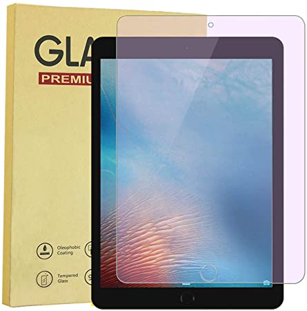ブルーライトカット iPad 9.7 2018 第6世代/2017 5世代 ガラスフィルム 目の疲れ軽減 iPad 9.7 インチ ガラス液晶保護フィルム 旭硝子素材 0.3mm 六倍強化 硬度9H 気泡自動排除 飛散防止 指紋防止 iPad9.7