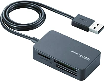 Rakuten - エレコム カードリーダー USB2.0 2倍速転送 ケーブル一体タイプ コンパクト設計 ブラック MR-A39NBK