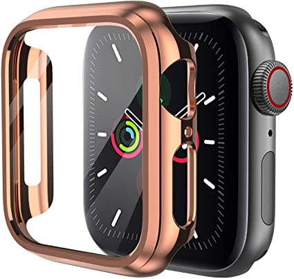 KIMOKU コンパチブル Apple Watch ケース 44mm 40mm PC 保護カバー アップルウォッチ series6/SE/5/4対応 44mm, ローズゴールド