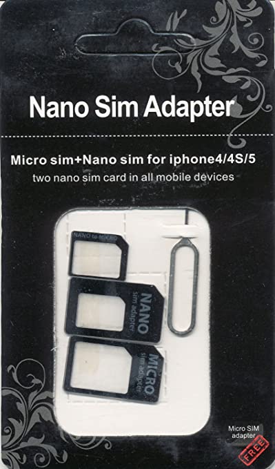 Nano SIM MicroSIM 変換アダプタ ホワイト For iPhone 5 4S 4 ナノシム SIMカードorMicroSIM MicroSIM SIMカード+ SIMピン 4点セット (ブラック) 1個