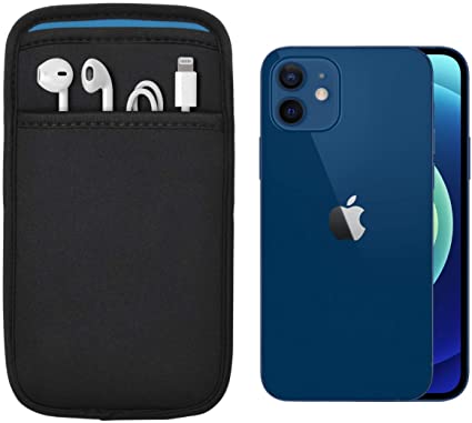乐天商城 - (ポケット付) iPhone 12/12 Pro 11 Pro SE 2 X/XS 専用 JustFit スリーブケース (ブラック/ブルー) 専用設計だからジャストフィット Lightningケーブル イヤホン などが収納出来るポケット付 IPXJ