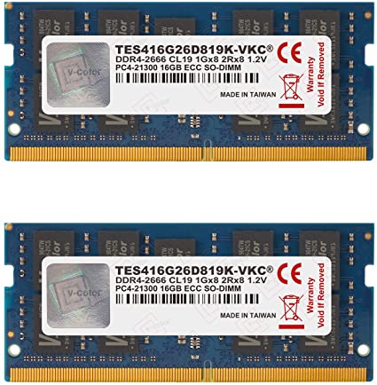 v-color Hynix IC サーバー用メモリ DDR4-2666MHz PC4-21300 32GB (16GB 2枚) ECC SO-DIMM 1Gx8 2Rx8 1.2V CL19 Synology NAS 21シリーズ対応 TES416G2