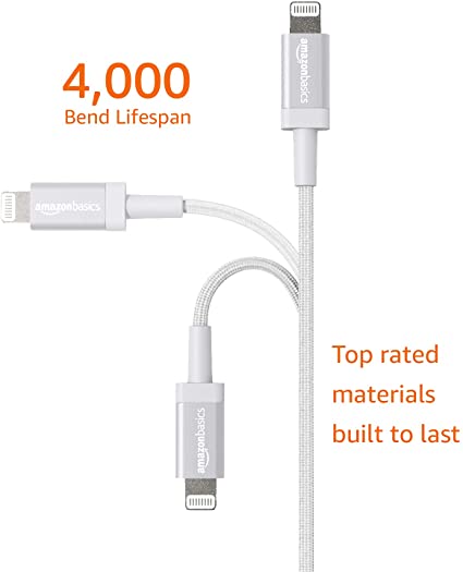 ベーシック ライトニングケーブル ナイロン編組 USB MFi認証済 iPhone充電ケーブル シルバー 1.8m