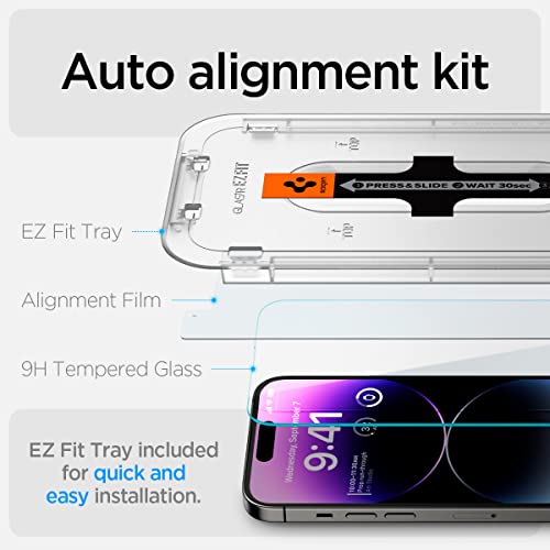 Spigen EZ Fit ガラスフィルム iPhone 14 Pro Max 用 貼り付けキット付き センサー保護タイプ iPhone14Pro Max 対応 保護 フィルム 2枚入