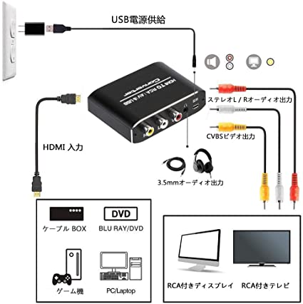 HDMI to RCA�Ѵ�����С��� 1080P HDMI to AV 3RCA CVBs ����ݥ��å� �Ÿ����� USB �����֥��դ� �ӥǥ�3.5 mm Aux�����ǥ��������ץ� TV���ƥ��å���PS3��PC����åץȥåס�Xbox��HDTV��DV