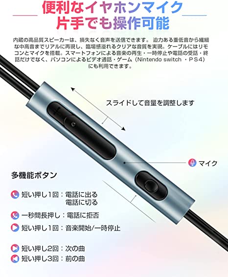 イヤホン 有線 3.5mm マイク付き HIFI音質 音量調整 重低音 リモコン付き クリア通話 高遮音性 ノイズ遮断 テレワーク/在宅勤務/会議/ウォークマン/Switch/PS4/ZOOM/YouTube/PC/Android/iPhone Lig