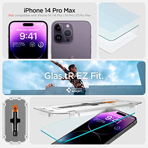 Spigen EZ Fit ガラスフィルム iPhone 14 Pro Max 用 貼り付けキット付き センサー保護タイプ iPhone14Pro Max 対応 保護 フィルム 2枚入