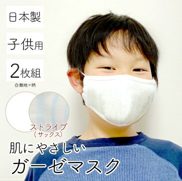 布マスク 2枚組 子供用 小さめ キッズ 洗える 繰り返し使える 綿100% 男女兼用 ウォッシャブル 選べる おしゃれ 二重ガーゼ 立体 飛沫 花粉 エチケット 日本製 ストライプ サックス