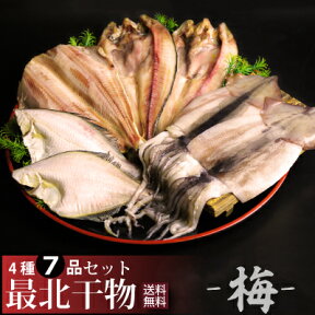 【送料無料】新鮮干物セット梅 北海道最北端ならではの「ほっけ」「しまほっけ」「真イカ」「宗八ガレイ」