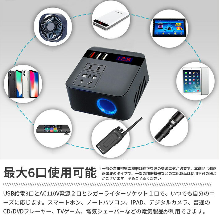 ����С����� 12V 24V����AC110V���Ѵ� �����������å� ���󥻥�� �ֺ��� QC3.0 USB �ֺܽ��Ŵ� �����񥰥å� ľή��ή�Ѵ�����