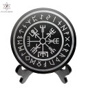 [Amuleri] 黒曜石 オブシディアン ミラー ルーン 占い Vegvisir バイキングコンパス 魔除け スタンド付 12cm Aタイプ パワーストーン AK-108A