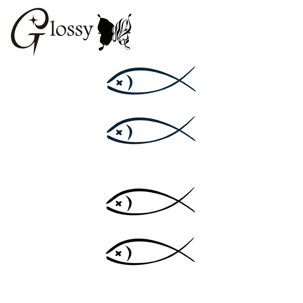 タトゥーシール 魚 モノクロシルエット (GT-080) Tattoo フェイクタトゥーシール トライバル (ゆうパケ..